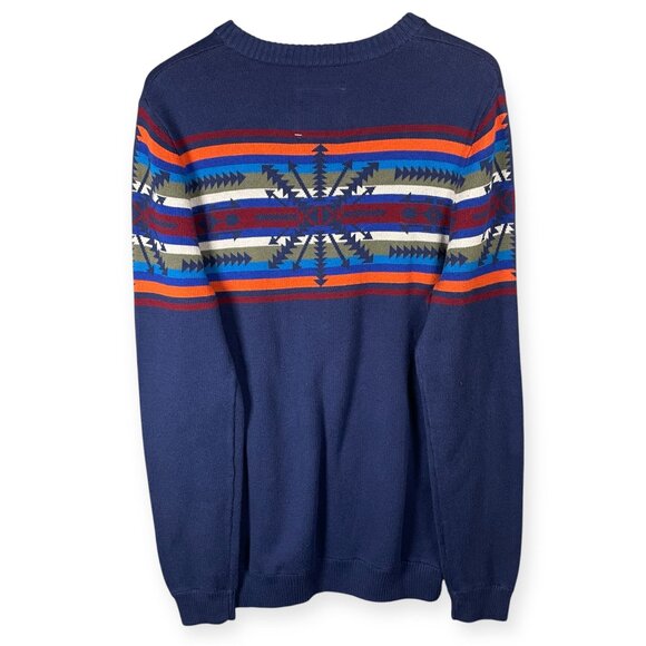 Mossimo Blue Aztec Print Pullover Long Sleeve Sweater Mens Size L Cotton Knit - Picture 2 of 7